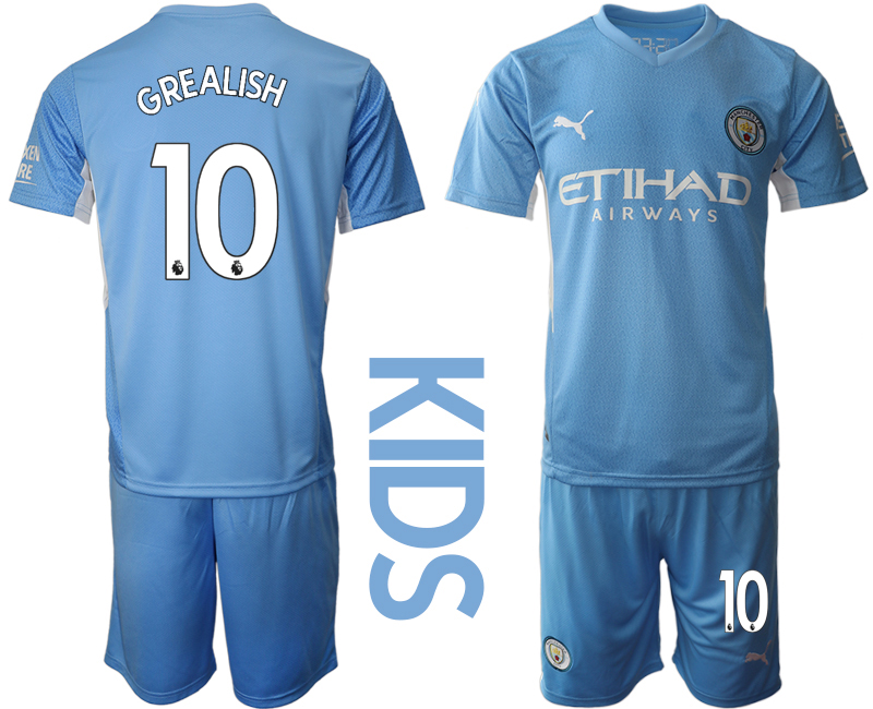 Youth 2021-2022 Club Manchester City home blue #10 Soccer Jerseys